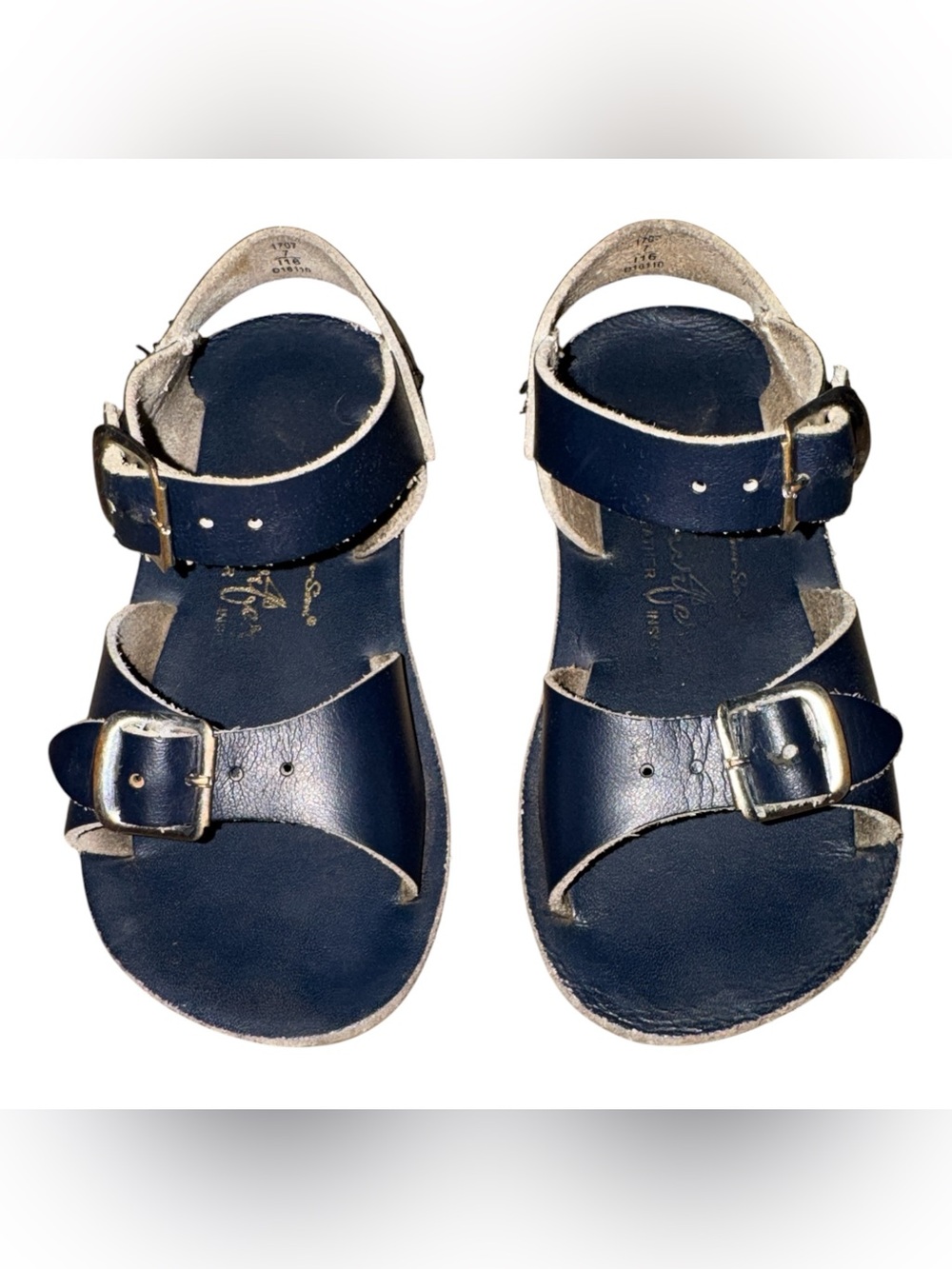 Kids Sun San Navy Buckle Sandals - Classic Adjustable Straps size 7